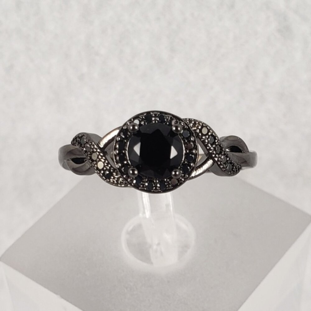 18k Over Sterling Black Ring - Picture 3 of 8
